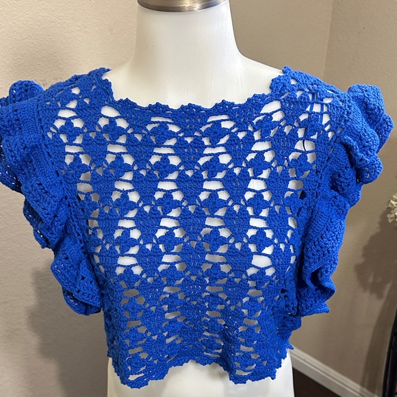 Zara Vibrant Blue Crochet Crop Top size S box 3 - Picture 2 of 6
